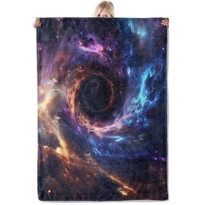 Galaxy Black Hole Nebula Blanket: Swirling Cosmic Vortex Print
