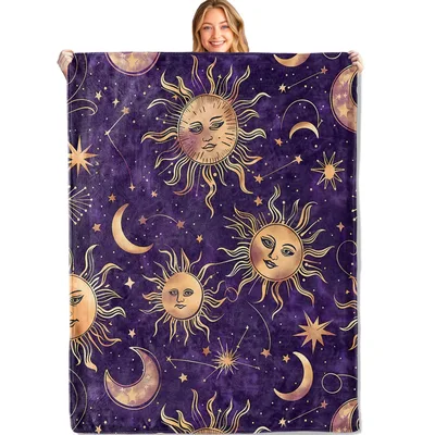 Celestial Sun and Moon Starry Night Blanket for Cosmic Lovers