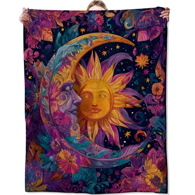 Sun and Moon Celestial Art Blanket: A Vibrant Cosmic Design