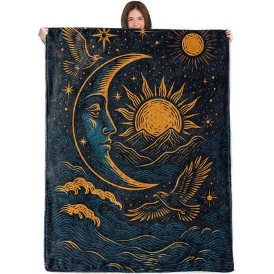 Sun and Moon Celestial Night Blanket with Vintage Sun and Moon Design