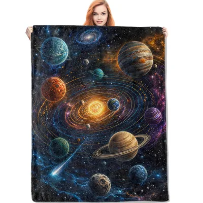 Cosmic Orbit Planets Nebula Blanket: A Solar System Throw