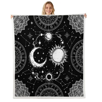 Celestial Sun and Moon Mandala Blanket with Astrology Art
