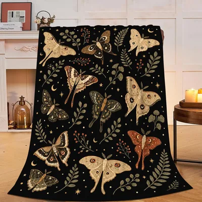 Moth Celestial Botanical Design Blanket for Night Lovers