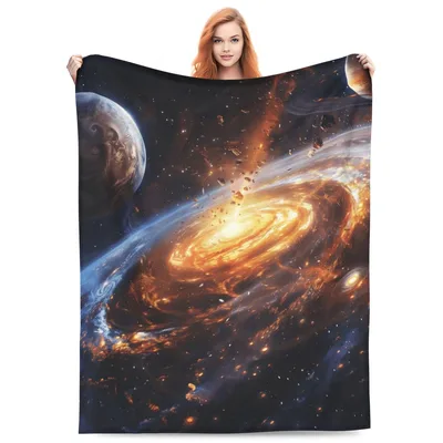 Galaxy Swirl with Planets Blanket: Cosmic Spiral Design