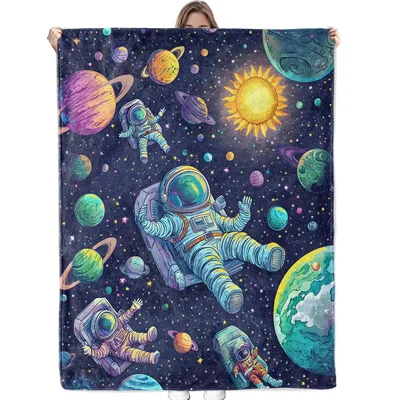 Cosmic Astronauts Among Planets Blanket: A Watercolor Space Adventure