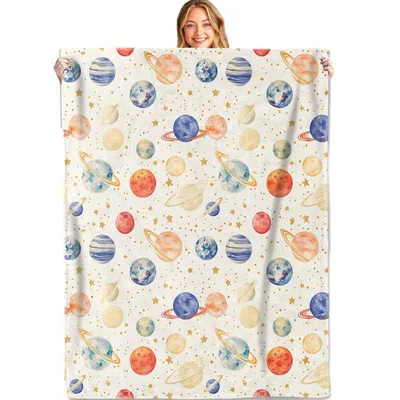Watercolor Planets Space Blanket: A retro celestial throw