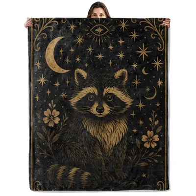 Raccoon Celestial Mystical Blanket: Enchanted Raccoon Design