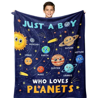 Cosmic Solar System Kids Blanket: Just a Boy Who Loves Planets Design