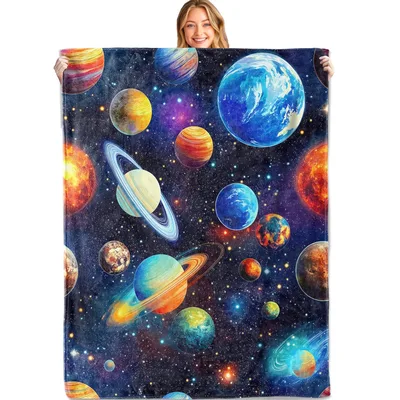 Planets and Galaxy Stars Blanket: A Vibrant Solar System Throw