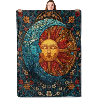 Sun Moon Celestial Boho Blanket: Artistic Sun and Moon Design