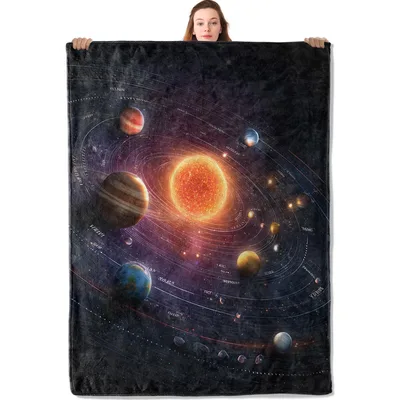 Solar System Planets Orbit Blanket featuring a glowing central sun