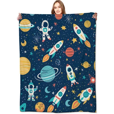 Space Rockets Planets Astronaut Blanket: Cosmic Adventure Design