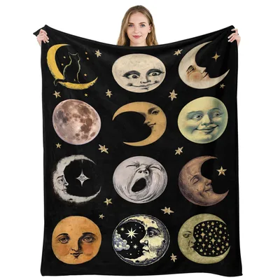 Vintage Moon Faces Celestial Blanket