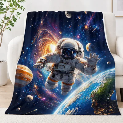 Astronaut Floating Above Earth Blanket: Space Galaxy Adventure