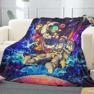 Astronaut Relaxing in Galaxy Blanket: Cosmic Balloon Adventure