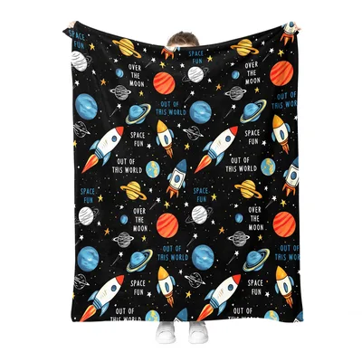 Space Rockets Planets Over Blanket: Cosmic Fun Design