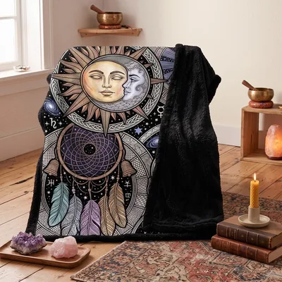 Celestial Sun Moon Dreamcatcher Blanket: Mystical Art for Your Space