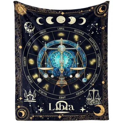 Libra Zodiac Astrology Wheel Blanket Celestial Scales Design