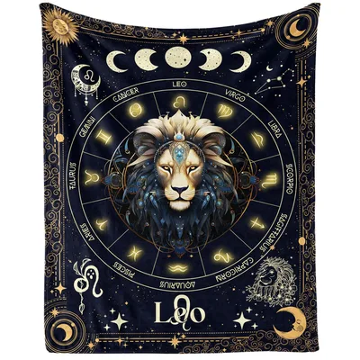 Zodiac Leo Lion Astrology Blanket featuring a detailed lion portrait