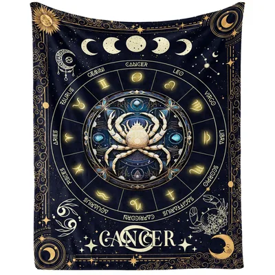 Zodiac Cancer Crab Astrology Blanket: Celestial Wheel Design