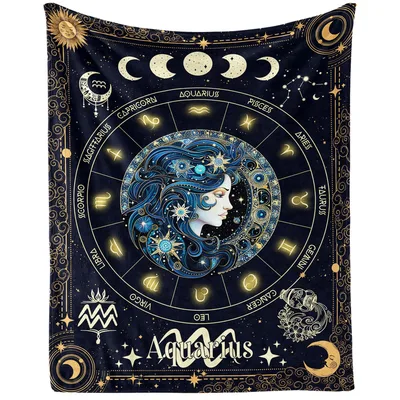 Zodiac Aquarius Astrology Wheel Blanket: Celestial Art for Star Gazers