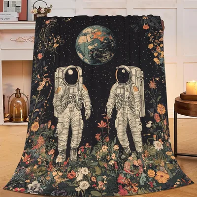 Astronauts Among Flowers Blanket: Space Walkers in a Garden