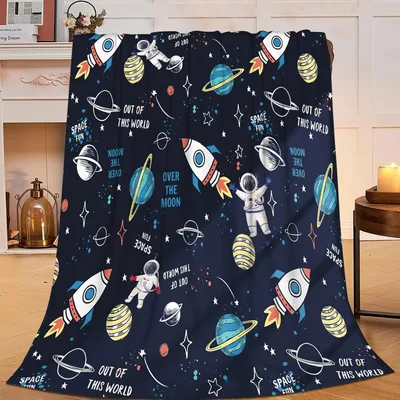 Astronauts Rockets and Planets Pattern Blanket: Cosmic Fun Design