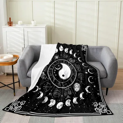 Sun and Moon Phases Blanket: Celestial Yin Yang Design