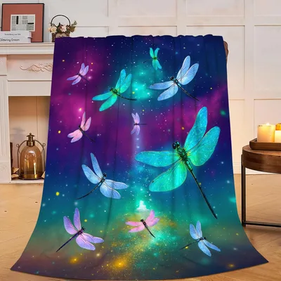 Galaxy Dragonflies in Starry Blanket: Cosmic Insect Art