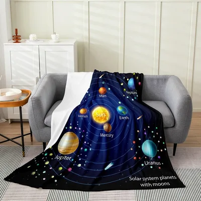Solar System Planets with Moons Blanket: Celestial Map Design