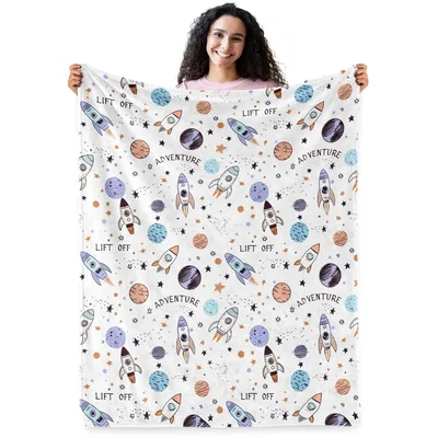 Space Rockets and Planets Blanket: Lift Off Adventure Throw