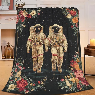 Astronauts in Space Floral Blanket