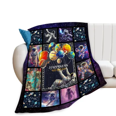 Astronaut Balloons Happiness Galaxy Blanket Space Themed Throw