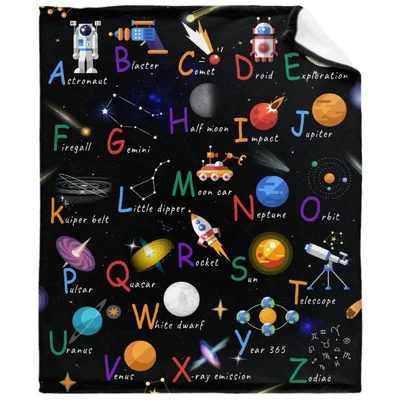 Space Alphabet Letters Blanket: Cosmic ABC Design for Stargazers
