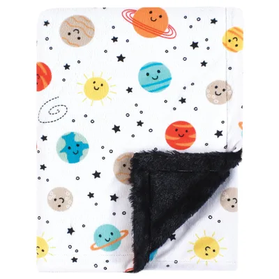 Happy Planets Pattern Blanket: Smiling Celestial Bodies on White