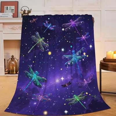Dragonflies in Purple Galaxy Blanket