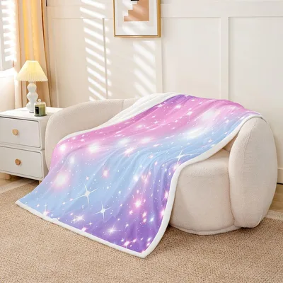 Rainbow Galaxy Starry Sky Blanket features a soft ombre