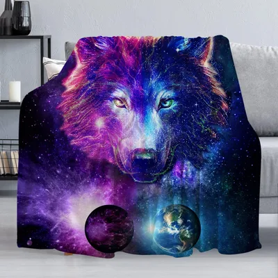 Galaxy Wolf Purple Planet Blanket: Cosmic Canine Art for Space Lovers