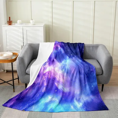 Purple Galaxy Glitter Pattern Blanket: A Soft Fleece Throw