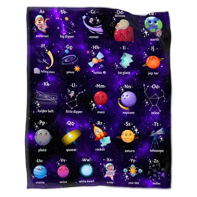 Space Alphabet Planets Chart Blanket featuring cute cartoon planets