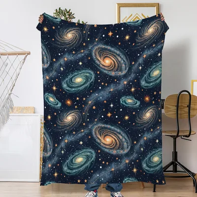 Galaxy Planets Swirling Stars Blanket: Cosmic Spiral Design