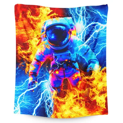Astronaut in Lightning Blanket: Cosmic Fire and Storm Art
