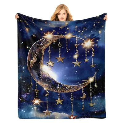 Crescent Moon and Stars Blanket: Celestial Night Sky Design