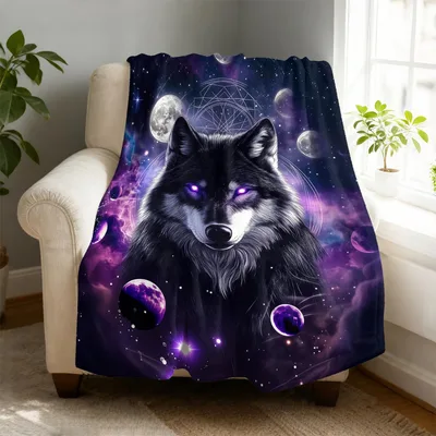 Wolf in Galaxy Space Blanket: Cosmic Wolf Art for Celestial Lovers