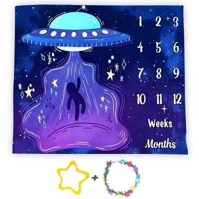 Baby Milestone UFO Galaxy Blanket: Space Theme Monthly Tracker