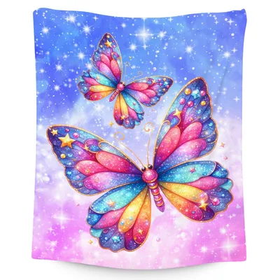 Colorful Butterflies on Galaxy Blanket featuring iridescent insects