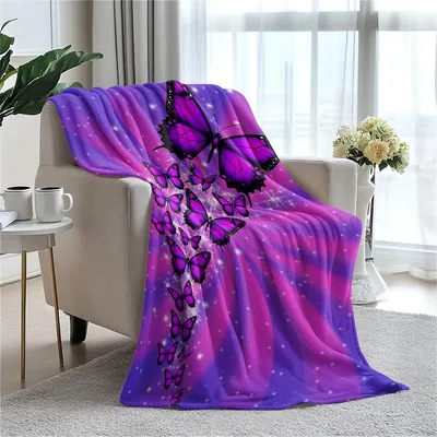 Purple Butterfly on Galaxy Blanket: Cosmic Wings for Your Couch