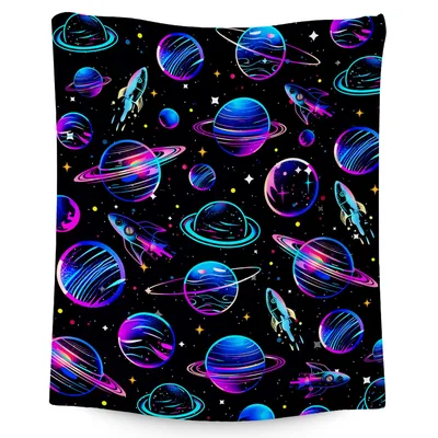 Planets and Rockets Pattern Blanket: Neon Space Adventure for Kids
