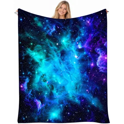 Blue Galaxy Nebula Space Blanket: Cosmic Print for Stargazers