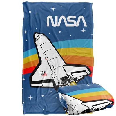 Space Shuttle Over Rainbow Blanket: Retro NASA Art with Stripes
